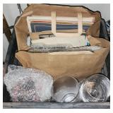 Glass Bottles & Books In Milk Crate