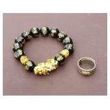 Sterling Silver 990 - Chinese Luck Ring w bracelet