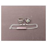 Sterling Silver 925 - 2 Rings + Diabetic Bracelet