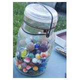 Vintage Marbles in Canning Jar Clay Glass Shooters