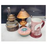 1867 Wall Oil Lamp Masonic Mug Stein Indian Bell
