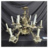 Ornate 12 Light Cast Brass Chandelier