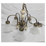 Mutli Arm Brass and Ceramic Chandelier