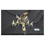 Spanish Style Cast Brass & Crystal Chandelier