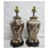 Pair of Japanese Satsuma Style Porcelain Vase Lamp