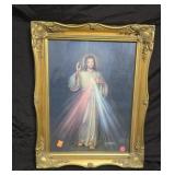 Divine Mercy w/ Gold Leaf Wood Frame 15"x19"