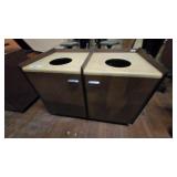 Wood-look waste/recycling receptacle cabinets with