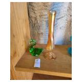 Green swan paper weight & glass bud vase