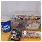 Vintage sewing box filled with wide variety of
