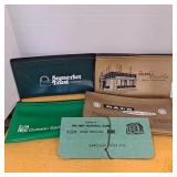 Four vintage bank bags,vintage cancelled check