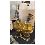MCM Amber Glass Lamps with 2 Shades