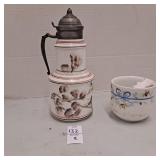 vintage porcelain mustache mug,antique milk glass