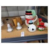 Assortment of salt and pepper shakers & misc
