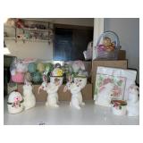 Avon Easter decor lot & glass Easter basket with