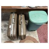 Hard luggage and trashcan