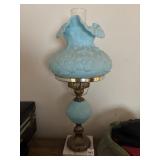 Blue Frosted Gone with the Wind Hurricane Lamp