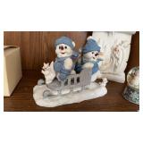 Snowman Sled Figurine, White Christmas Snow