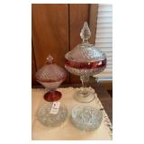 2 Indiana Glass Ruby Flash Diamond Point Pedestal