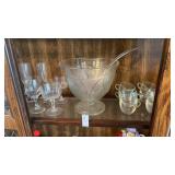 VTG Crystal Punch Bowl, cups & StemwareShelf