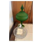 Indiana Glass Diamond Point Green Frosted Satin