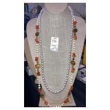 (2) vintage Dauplaise gray pearl & tiger eye