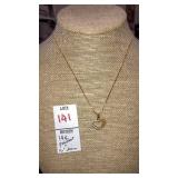 14k gold heart pendant w/ gems on 14k Italy chain