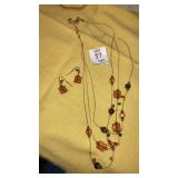 Faceted amber crystal & bead necklace & earrings