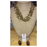 Multi strand bead necklace & copper ear clips