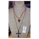 (2) cross necklaces - 1 w/ bead strand