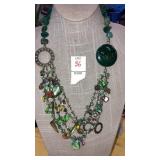 Multi strand statement necklace green gemstones