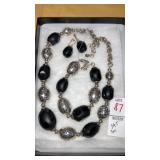 Chunky black & silver necklace bracelet earrings