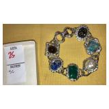 Vintage Sarah Coventry gem scarab pearl bracelet