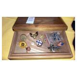 Walnut box w/ pins - state of Pa. Military