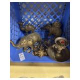 Brass elephants, camel, candlestick and angels