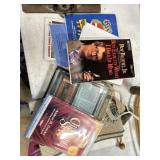 Cassette audiobooks and a welcome banner with