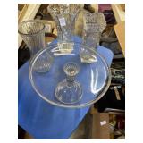 Cake plate and 3 large vases