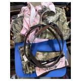 Womenï¿½s large camo clothes, gloves, belts