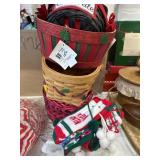 Christmas, wicker baskets, glass dish, and