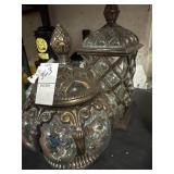 Heavy glass and metal decorative containers