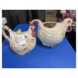 Chanticleer Rooster tea pot and unmarked hen with