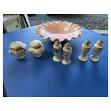 Salt and pepper shakers from Japan and pink dish