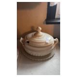 White Oval Soup Tureen With Lidand Plate Unmarked