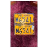 Two 1951 Pennsylvania License Plates Match Set