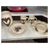 Vintage stoneware lot- serving dish, 2 plates & 2