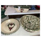 3 Vintage stoneware mixing bowl, pie plate & loaf