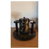 1940s Japan Black Laqureware Pipe Smoking Stand