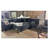L Shaped Blue Sectional Couch W Ottoman