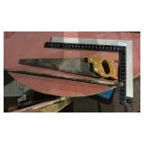 Handsaw, Criwbar, and 2 Measuring Squares