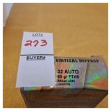 Hornady critical defense 32 auto 60 gr FTX brass