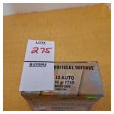 Hornady critical defense 32 auto 60 gr FTX brass